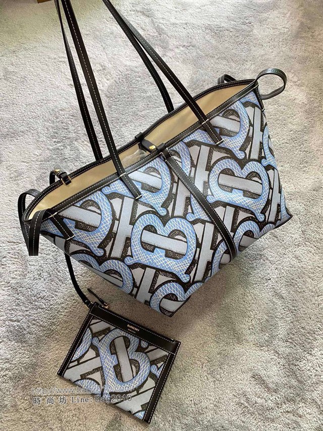 Burberry專櫃新款女包 巴寶莉Beach Tote沙灘托特包 標識印花環保帆布手提購物包  db1060